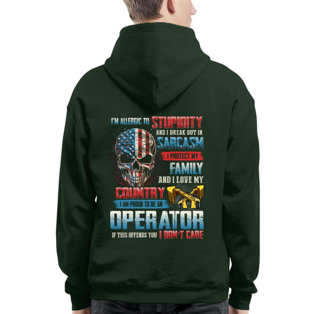 Allergic To Stupidity Operator Apparel - Patriotic Skull T-Shirt, Hoodie & More - grunx260804-0090