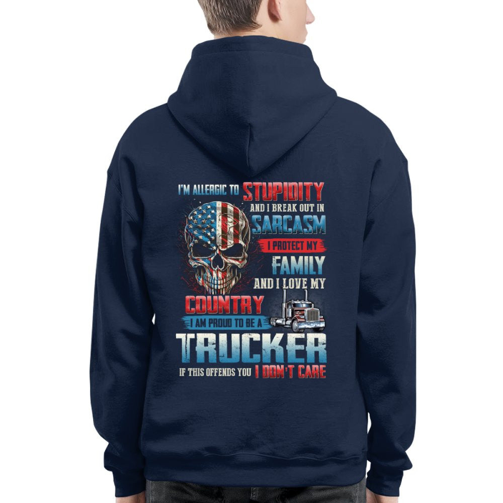 Allergic To Stupidity Trucker Apparel - Patriotic Skull T-Shirt, Hoodie & More - grunx260804-0092