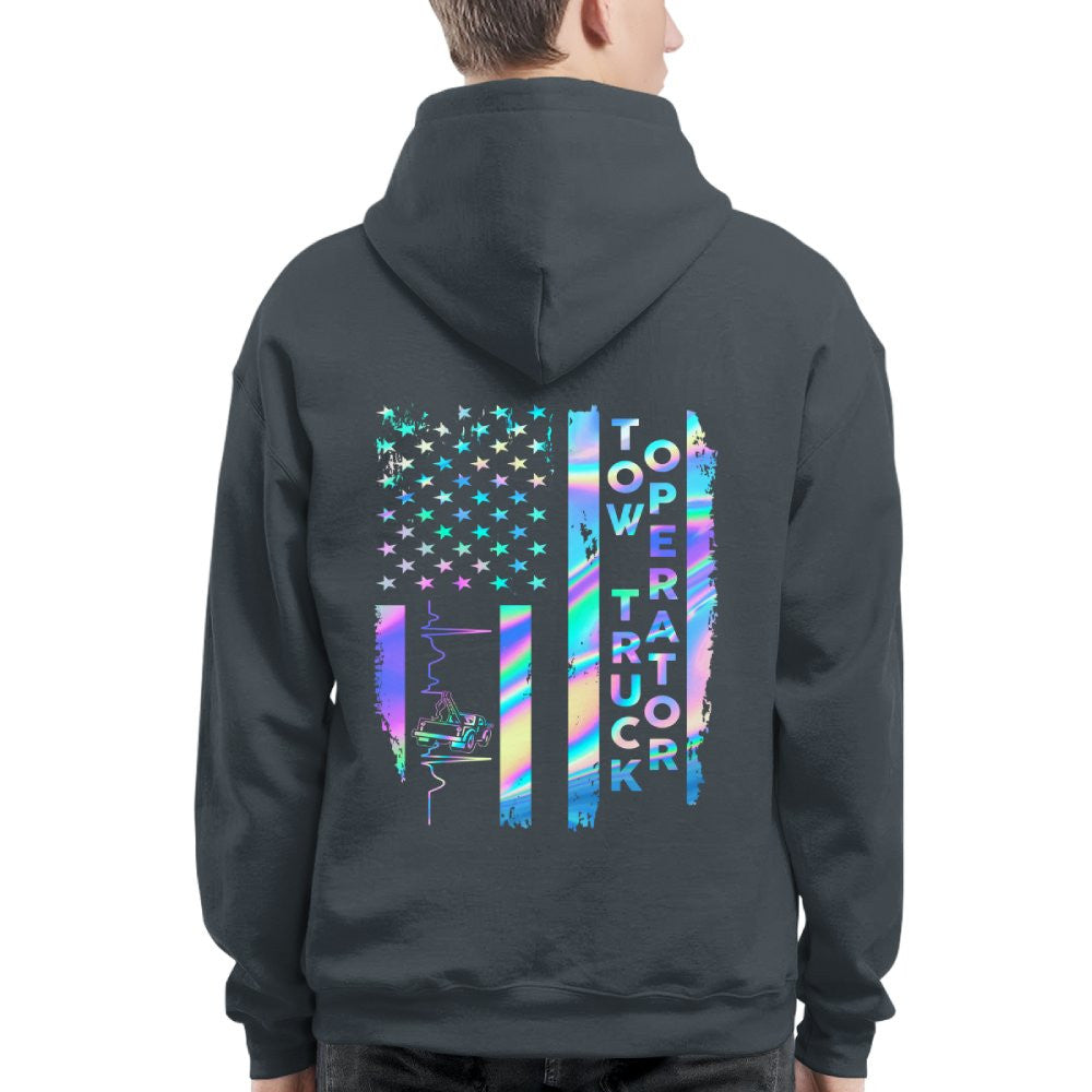 American Flag Holographic - Tow Truck Operator Pride T-Shirt Hoodie & More - grunx260804-0150