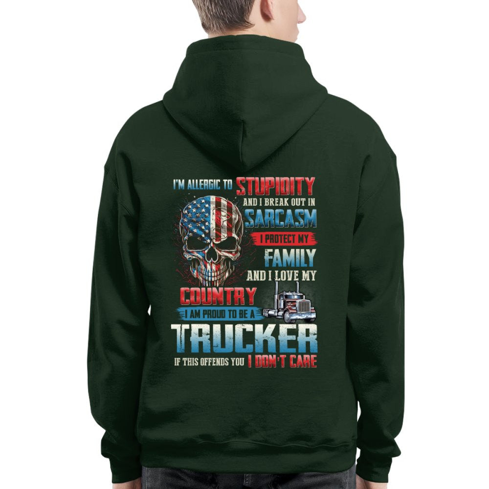 Allergic To Stupidity Trucker Apparel - Patriotic Skull T-Shirt, Hoodie & More - grunx260804-0092