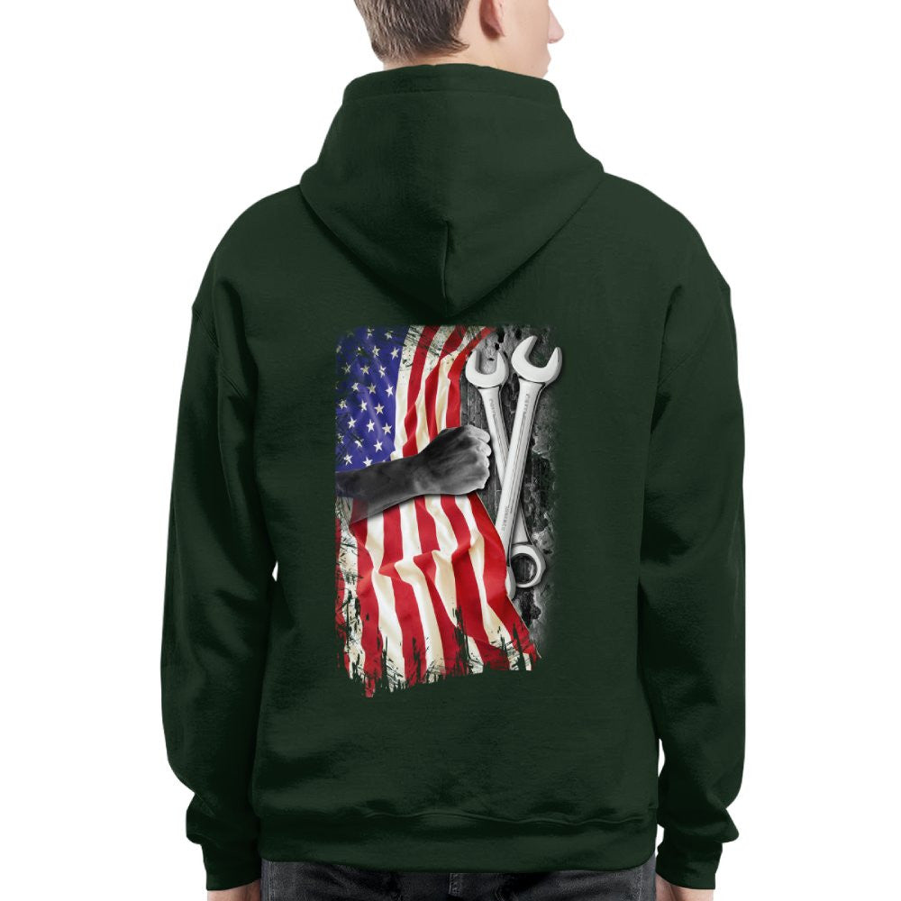 American Flag Fist Wrench - Patriotic Mechanic Apparel T-Shirt, Hoodie & More - grunx260804-0146