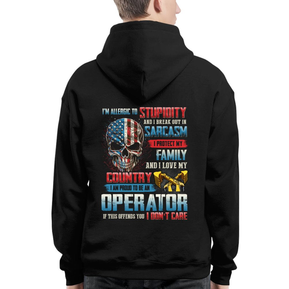 Allergic To Stupidity Operator Apparel - Patriotic Skull T-Shirt, Hoodie & More - grunx260804-0090