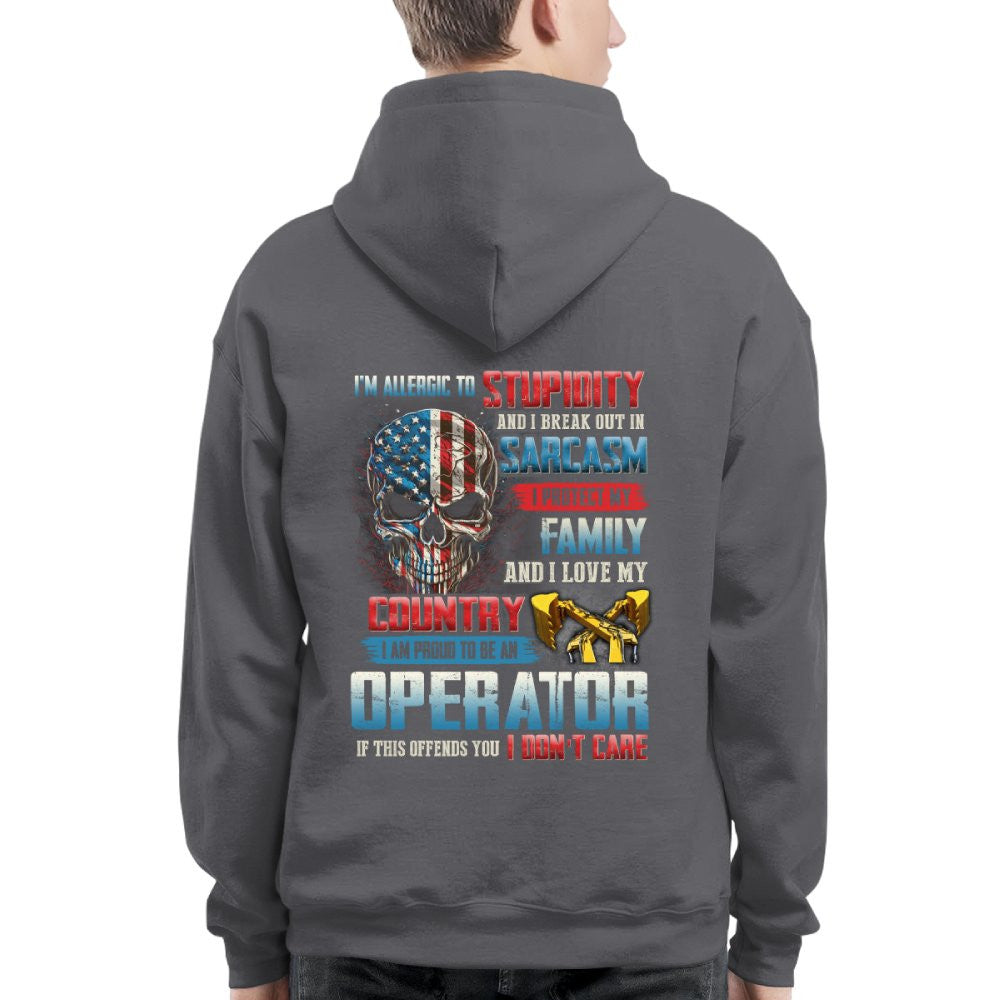Allergic To Stupidity Operator Apparel - Patriotic Skull T-Shirt, Hoodie & More - grunx260804-0090