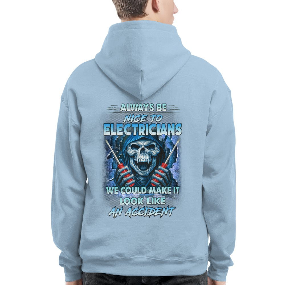 Always Be Nice To Electricians - Funny Skull T-Shirt, Hoodie & More - grunx260804-0106