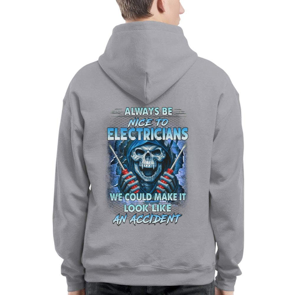 Always Be Nice To Electricians - Funny Skull T-Shirt, Hoodie & More - grunx260804-0106