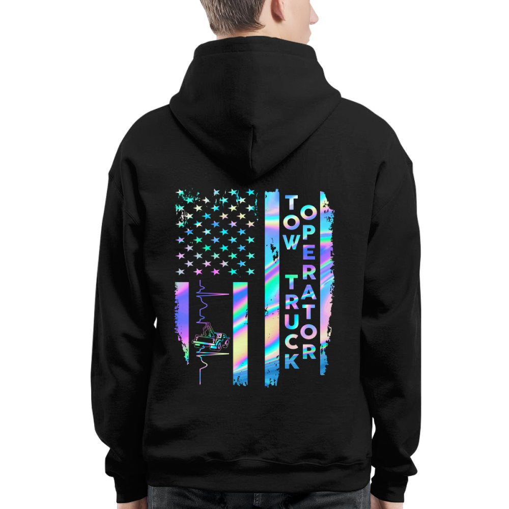 American Flag Holographic - Tow Truck Operator Pride T-Shirt Hoodie & More - grunx260804-0150