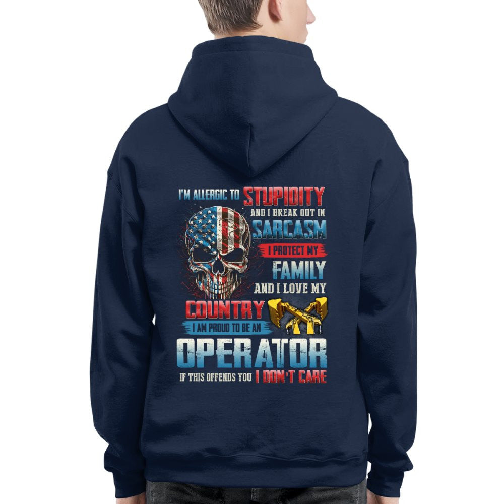 Allergic To Stupidity Operator Apparel - Patriotic Skull T-Shirt, Hoodie & More - grunx260804-0090