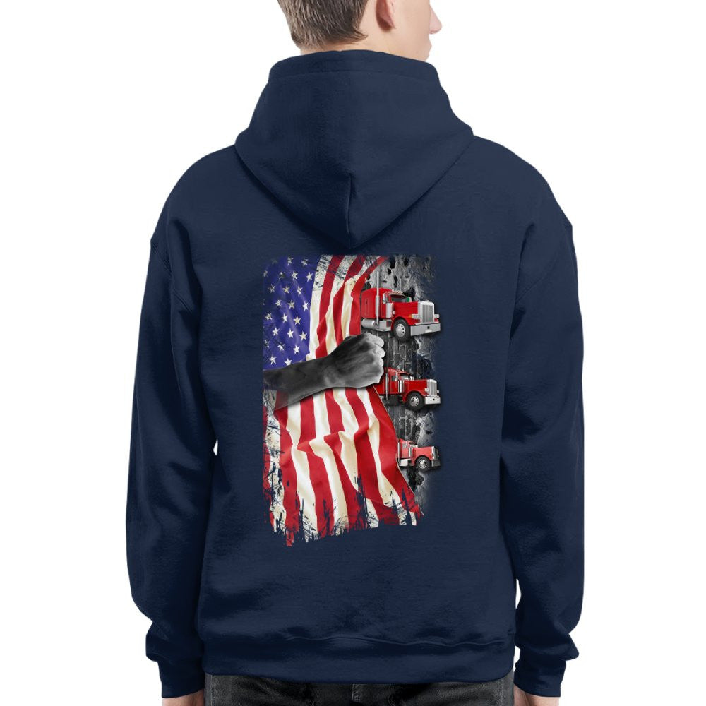 American Flag Fist Power - Patriotic Trucker Apparel T-Shirt, Hoodie & More - grunx260804-0145