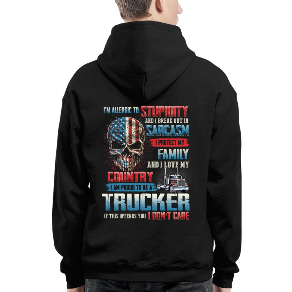 Allergic To Stupidity Trucker Apparel - Patriotic Skull T-Shirt, Hoodie & More - grunx260804-0092
