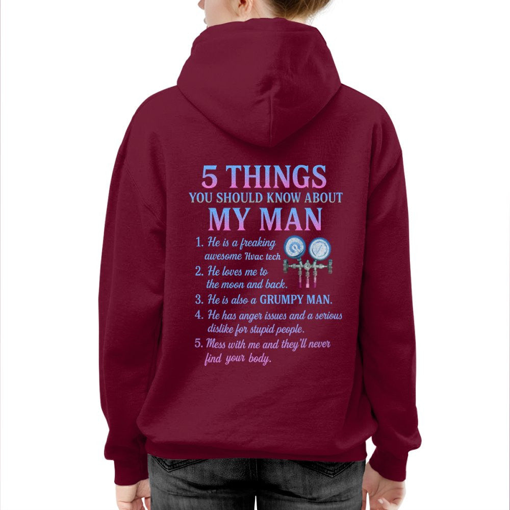 5 Things You Should Know About My Man - HVAC Tech Funny T-Shirt Hoodie & More - grunx260804-0030