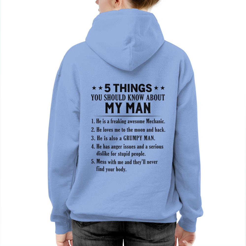 5 Things About My Mechanic Man Apparel - Funny Love Quote T-Shirt, Hoodie & More - grunx260804-0011