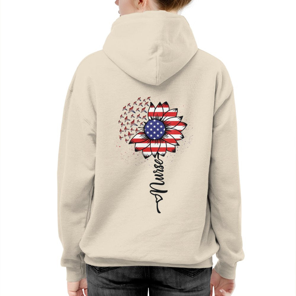 American Flag Flower Nurse Apparel - Patriotic Heart T-Shirt, Hoodie & More - grunx260804-0148