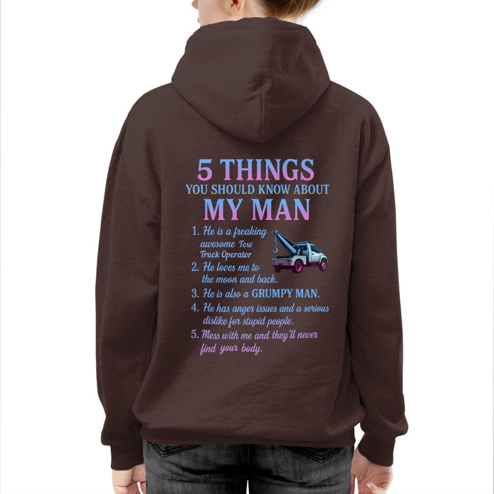5 Things About My Man - Tow Truck Operator Funny T-Shirt, Hoodie & More - grunx260804-0009