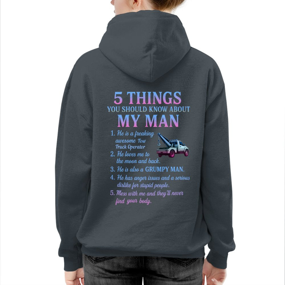 5 Things About My Man - Tow Truck Operator Funny T-Shirt, Hoodie & More - grunx260804-0009