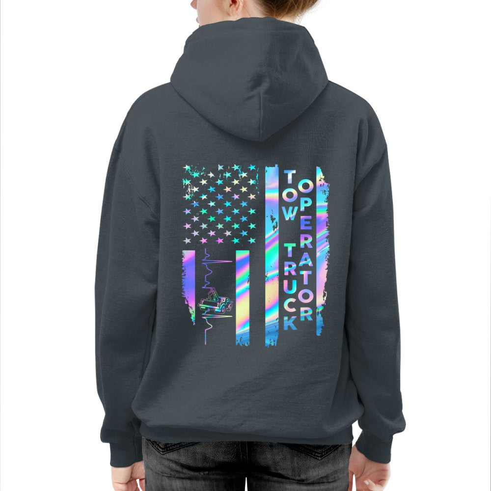 American Flag Holographic - Tow Truck Operator Pride T-Shirt Hoodie & More - grunx260804-0150