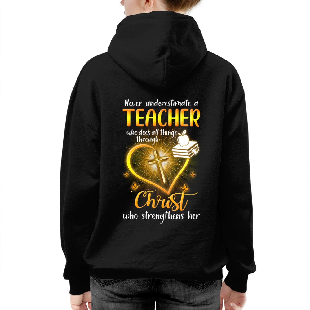 Christ Strengthens Her - Faith Teacher Gold Heart T-Shirt, Hoodie & More - grunx260804-0096