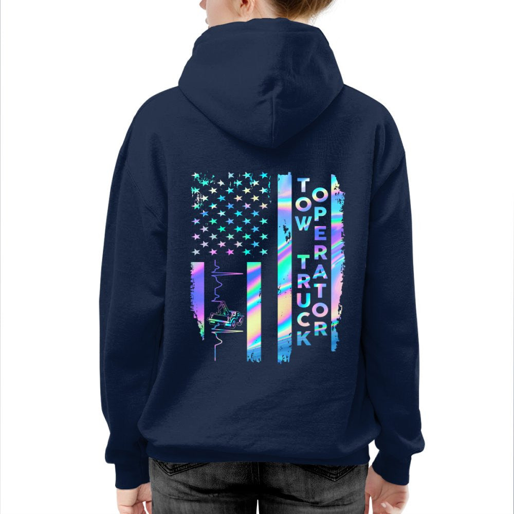 American Flag Holographic - Tow Truck Operator Pride T-Shirt Hoodie & More - grunx260804-0150