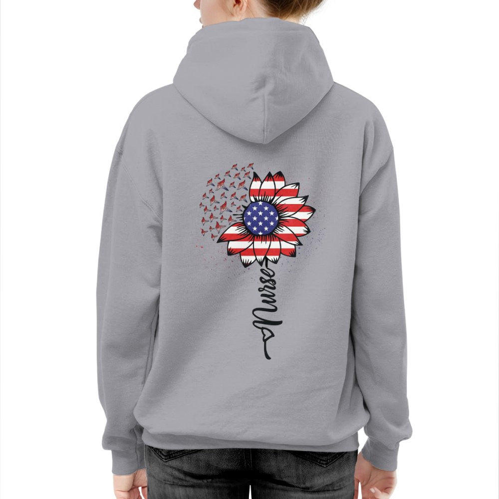 American Flag Flower Nurse Apparel - Patriotic Heart T-Shirt, Hoodie & More - grunx260804-0148