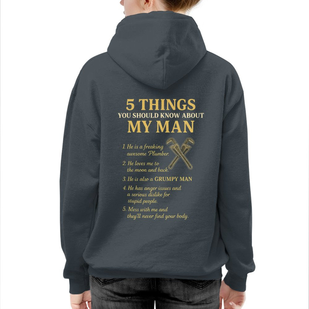 5 Things About My Man - Plumber Funny T-Shirt, Hoodie & More - grunx260804-0008