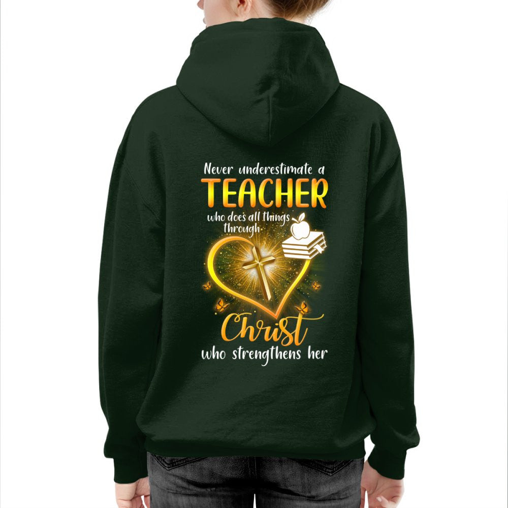 Christ Strengthens Her - Faith Teacher Gold Heart T-Shirt, Hoodie & More - grunx260804-0096