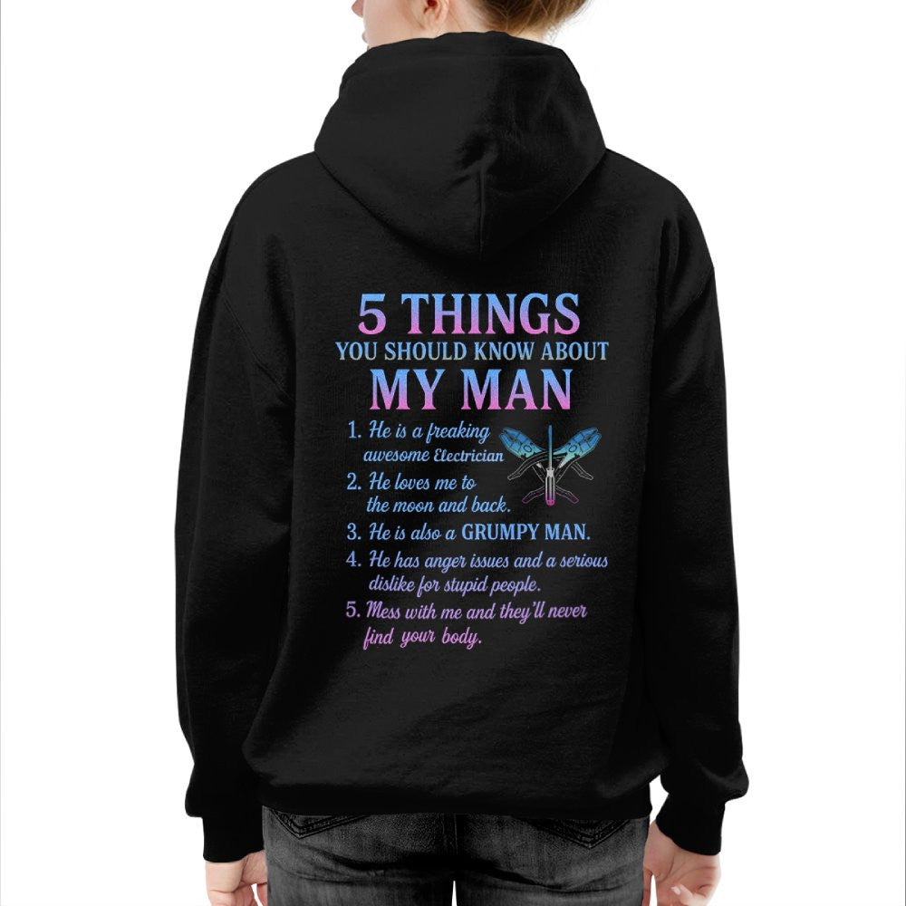 5 Things You Should Know About My Man - Electrician Funny T-Shirt Hoodie & More - grunx260804-0026