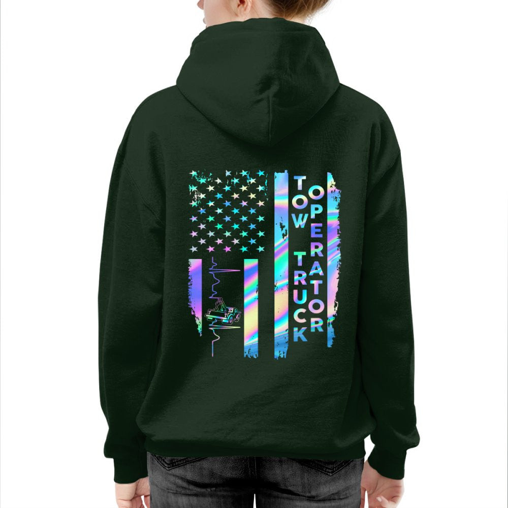 American Flag Holographic - Tow Truck Operator Pride T-Shirt Hoodie & More - grunx260804-0150