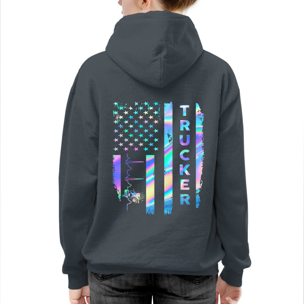American Flag Holographic - Trucker Pride T-Shirt Hoodie & More - grunx260804-0151