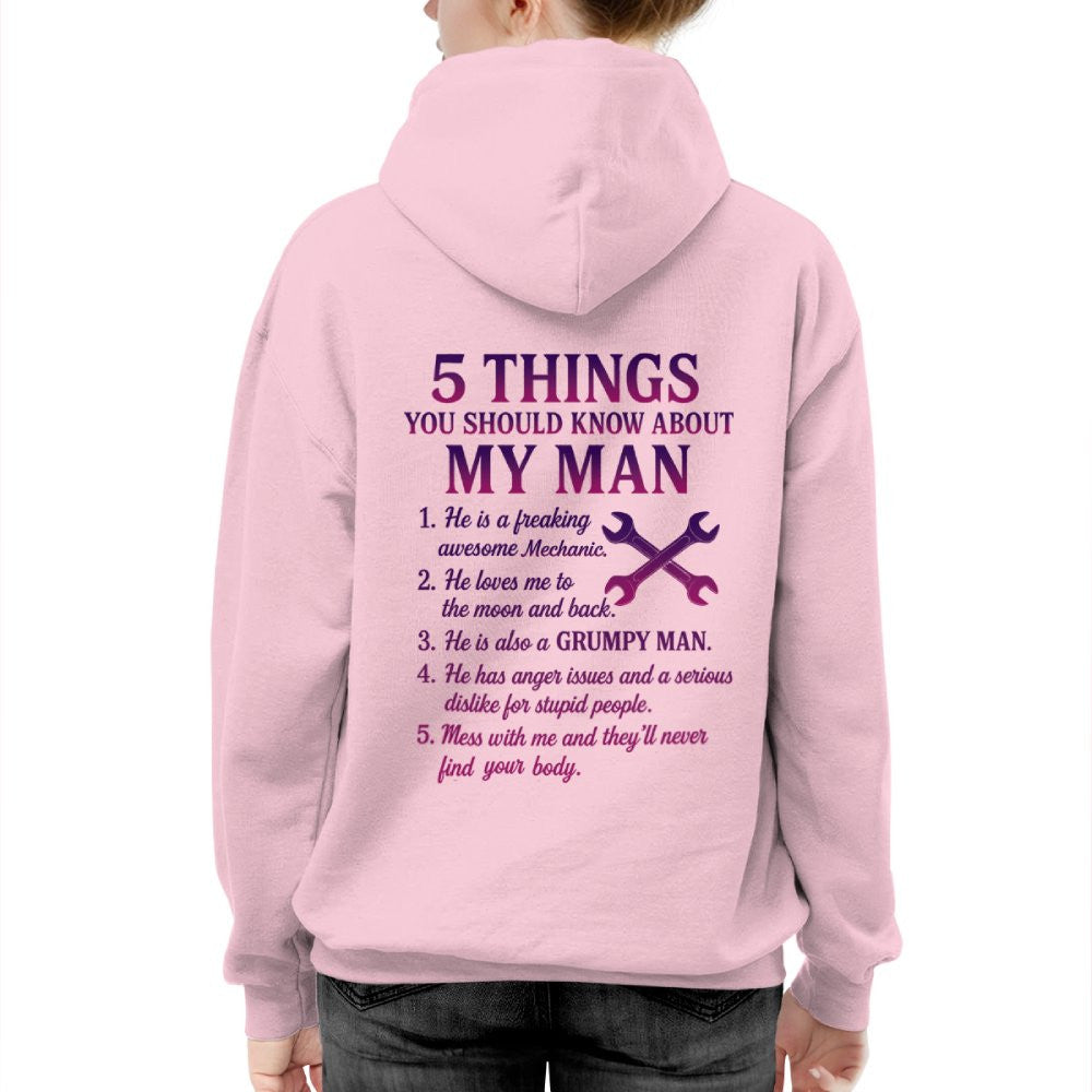 5 Things About My Mechanic Man Apparel - Funny Relationship T-Shirt, Hoodie & More - grunx260804-0012