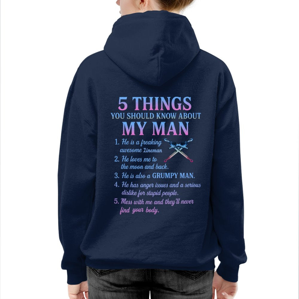 5 Things You Should Know About My Man - Lineman Funny T-Shirt Hoodie & More - grunx260804-0032