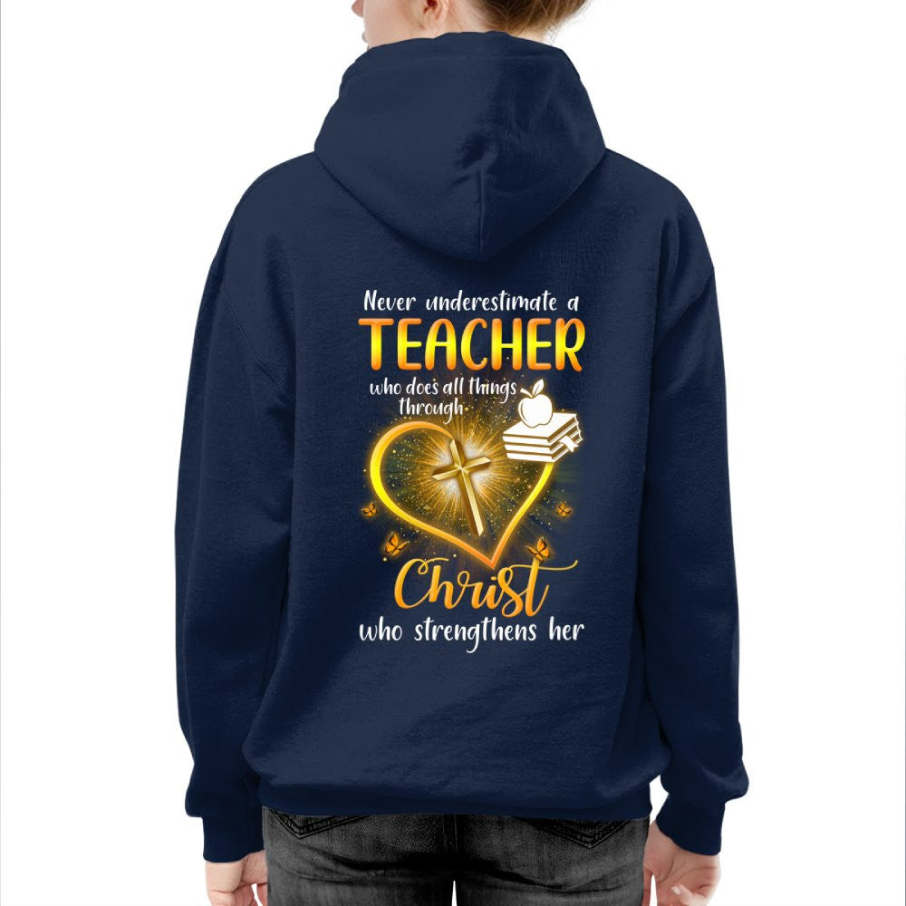 Christ Strengthens Her - Faith Teacher Gold Heart T-Shirt, Hoodie & More - grunx260804-0096