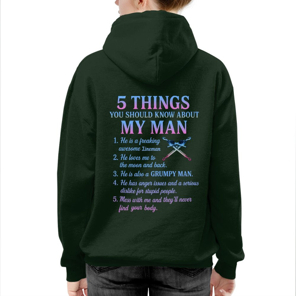 5 Things You Should Know About My Man - Lineman Funny T-Shirt Hoodie & More - grunx260804-0032