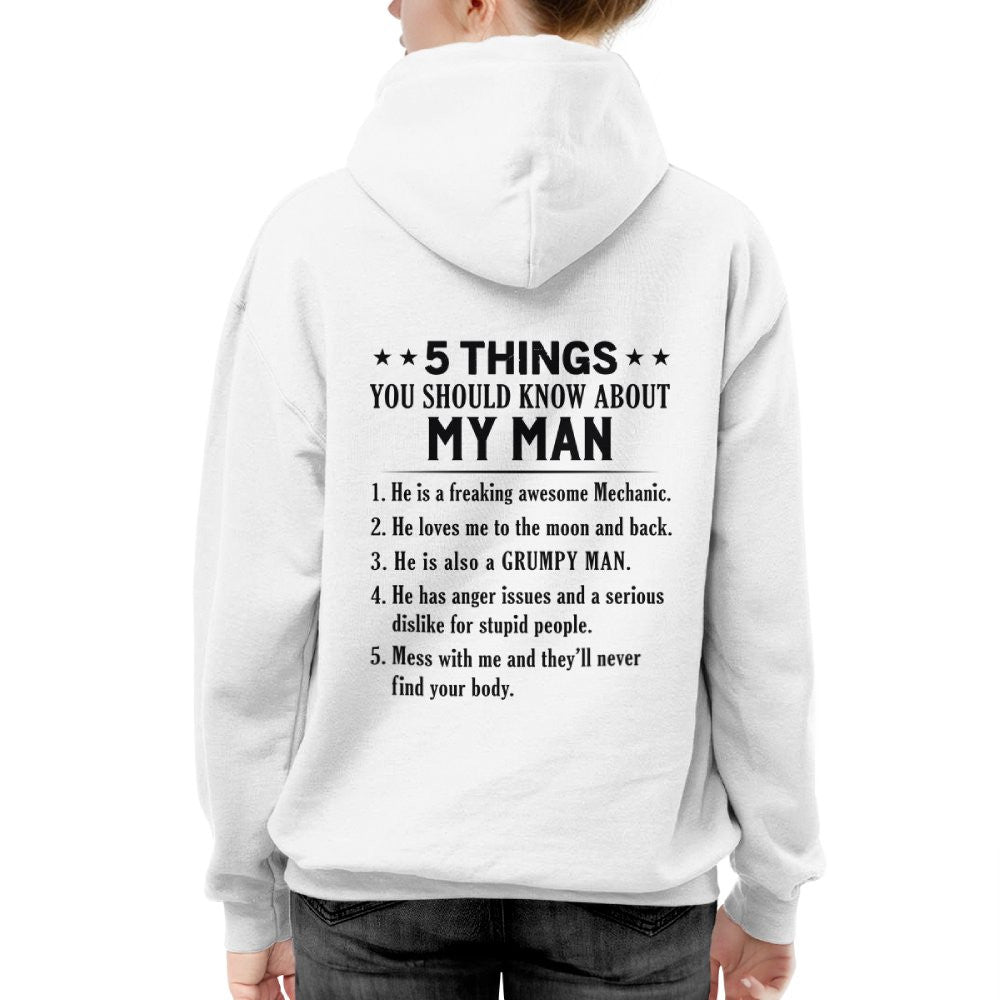 5 Things About My Mechanic Man Apparel - Funny Love Quote T-Shirt, Hoodie & More - grunx260804-0011