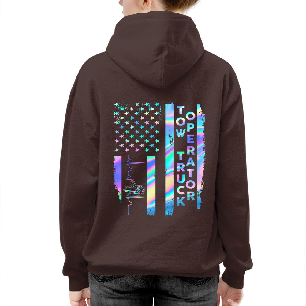 American Flag Holographic - Tow Truck Operator Pride T-Shirt Hoodie & More - grunx260804-0150