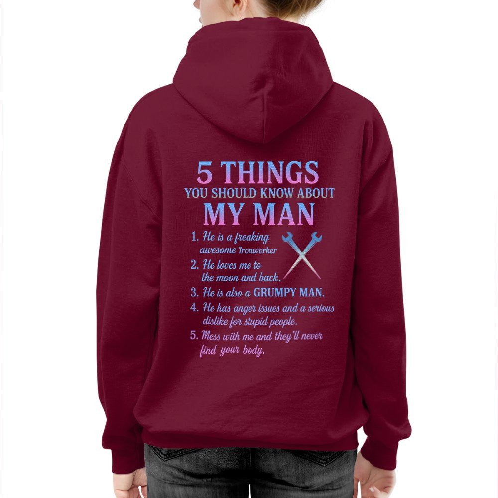 5 Things You Should Know About My Man - Ironworker Funny T-Shirt Hoodie & More - grunx260804-0031
