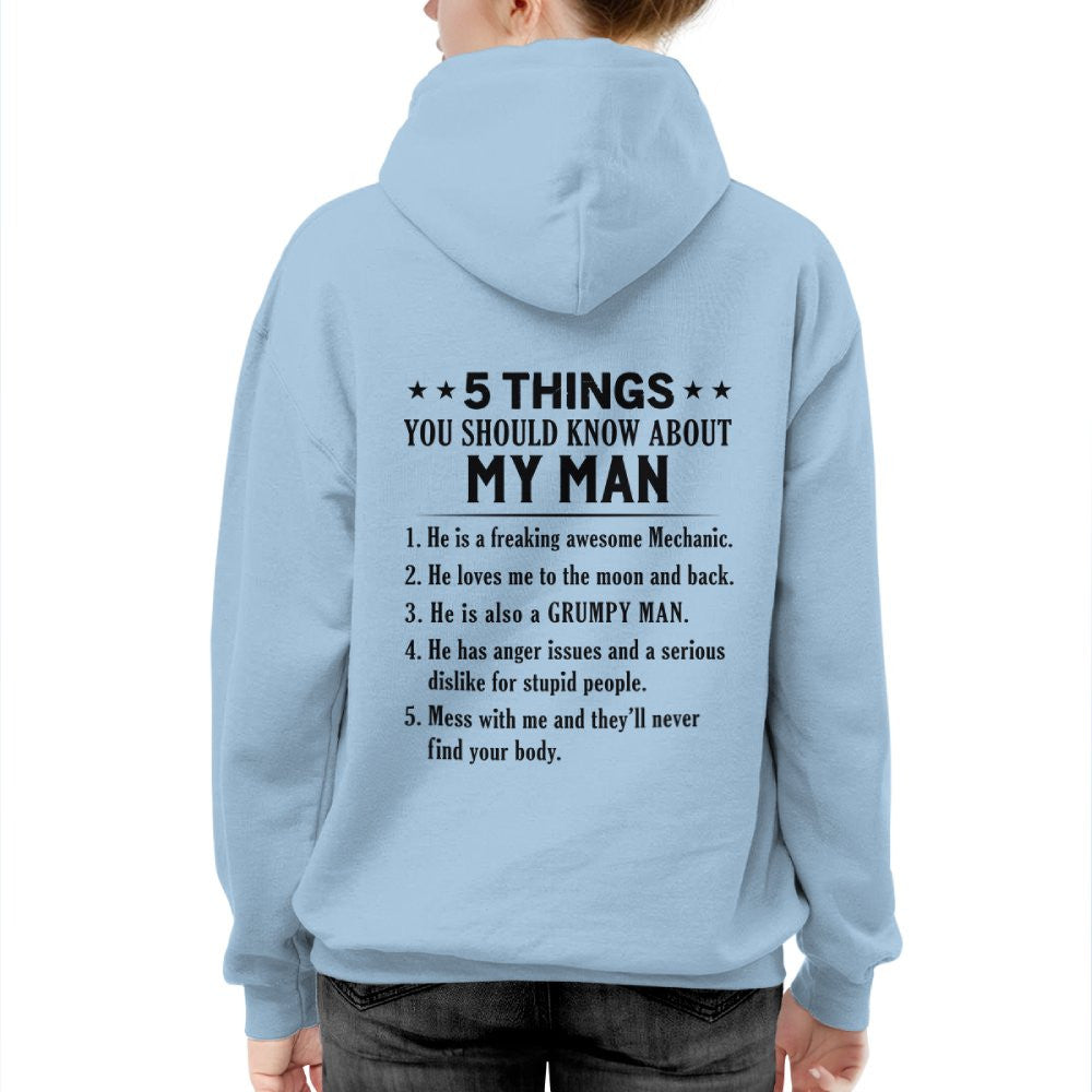 5 Things About My Mechanic Man Apparel - Funny Love Quote T-Shirt, Hoodie & More - grunx260804-0011