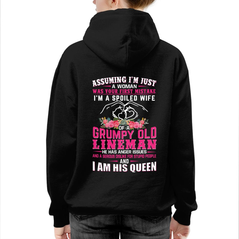 Assuming I'm Just A Woman - Grumpy Lineman Wife Quote T-Shirt Hoodie & More - grunx260804-0208