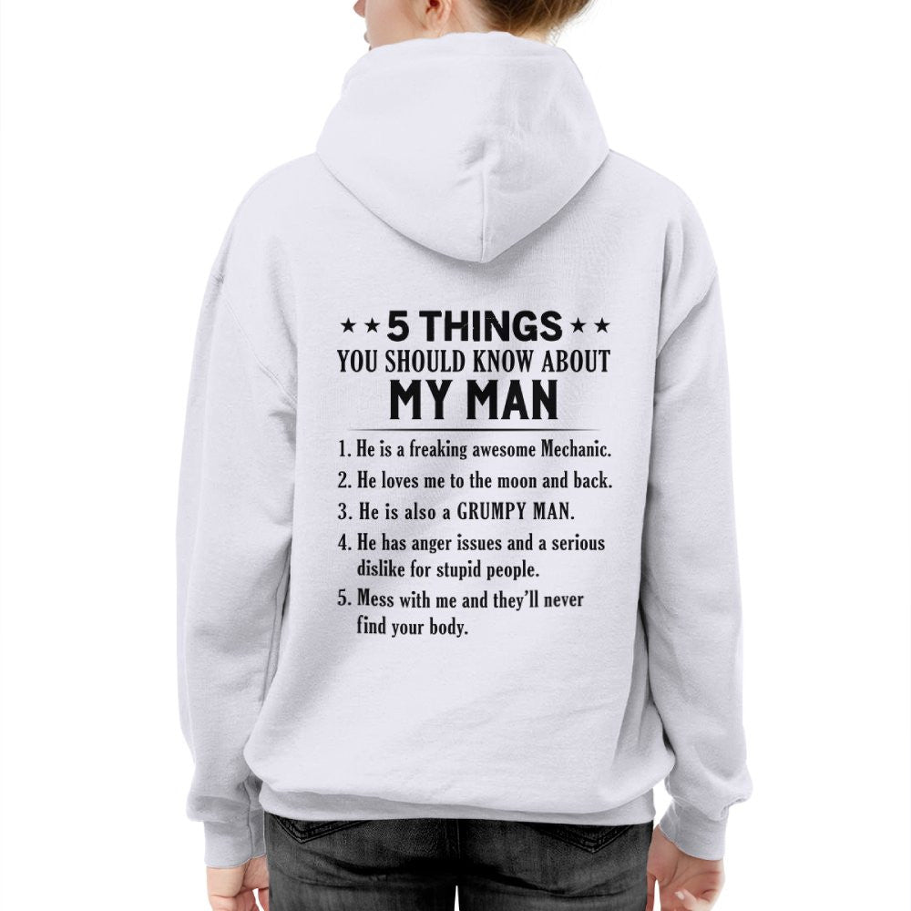 5 Things About My Mechanic Man Apparel - Funny Love Quote T-Shirt, Hoodie & More - grunx260804-0011