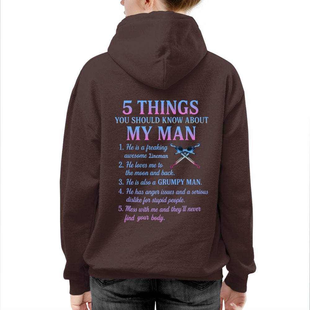 5 Things About My Man - Lineman Funny T-Shirt, Hoodie & More - grunx260804-0006