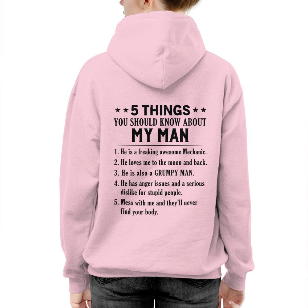 5 Things About My Mechanic Man Apparel - Funny Love Quote T-Shirt, Hoodie & More - grunx260804-0011
