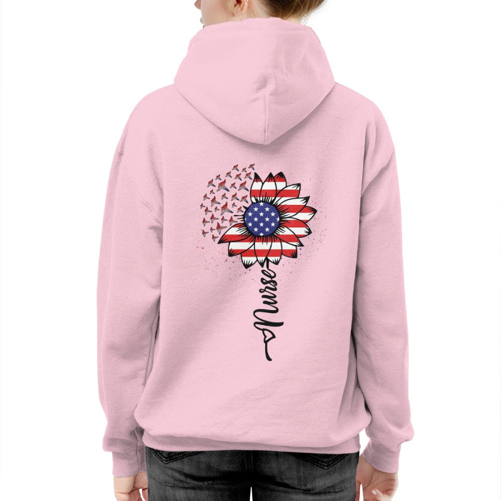 American Flag Flower Nurse Apparel - Patriotic Heart T-Shirt, Hoodie & More - grunx260804-0148
