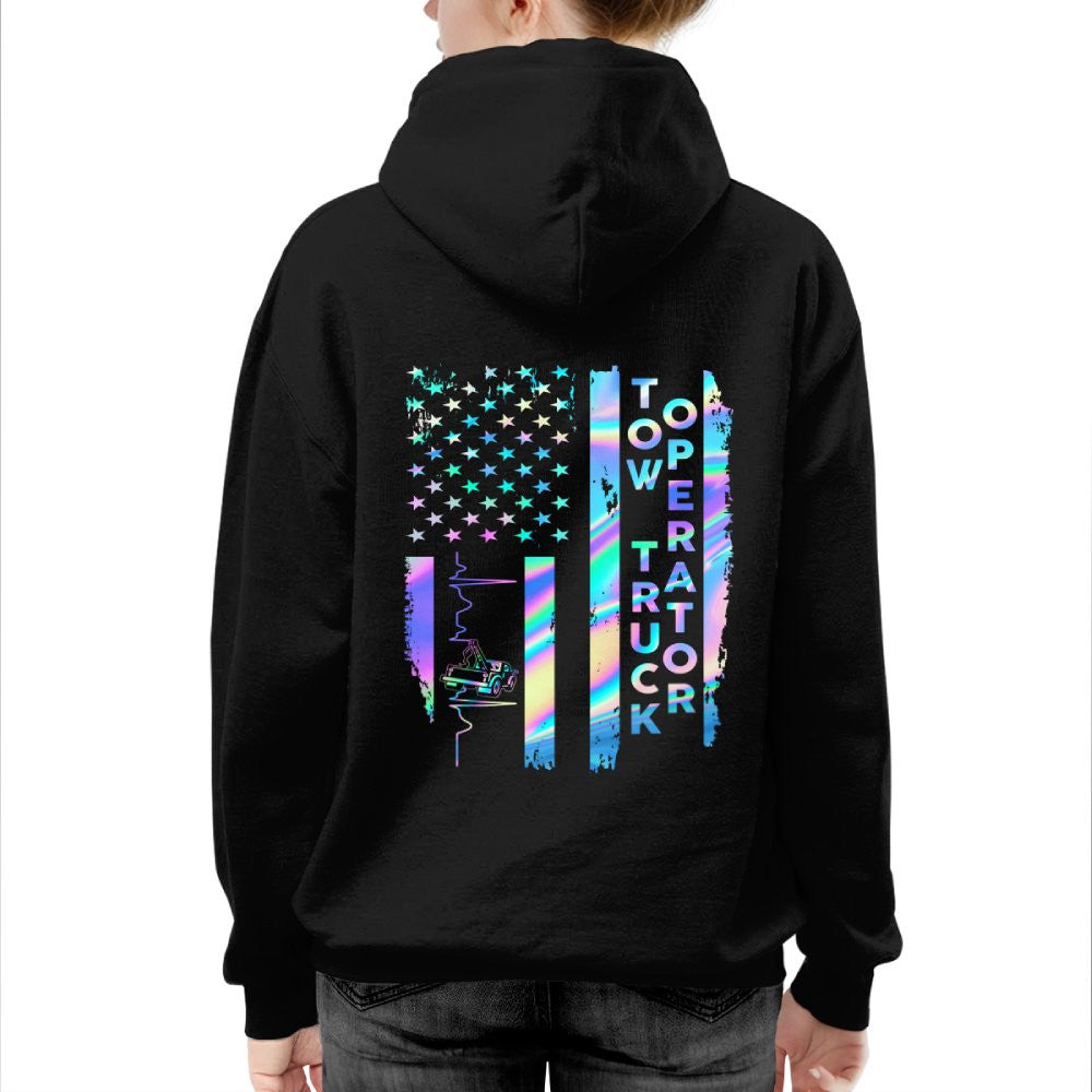 American Flag Holographic - Tow Truck Operator Pride T-Shirt Hoodie & More - grunx260804-0150