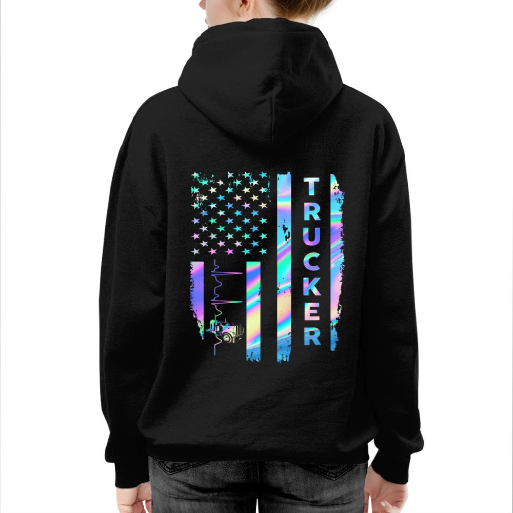 American Flag Holographic - Trucker Pride T-Shirt Hoodie & More - grunx260804-0151