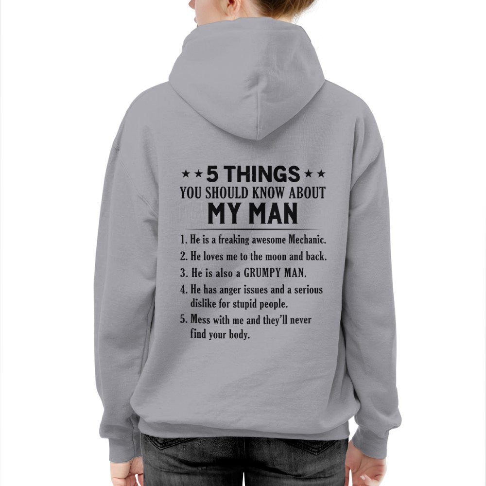 5 Things About My Mechanic Man Apparel - Funny Love Quote T-Shirt, Hoodie & More - grunx260804-0011