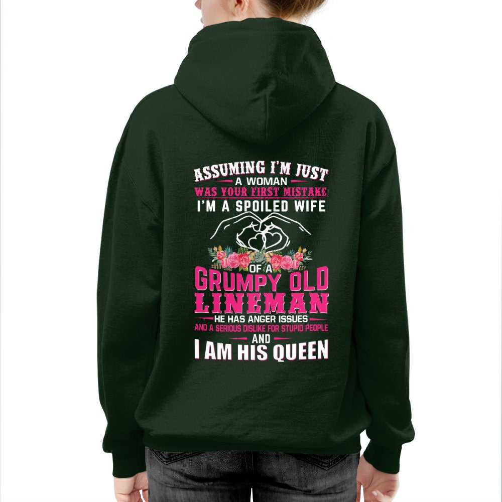 Assuming I'm Just A Woman - Grumpy Lineman Wife Quote T-Shirt Hoodie & More - grunx260804-0208