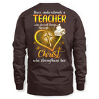 Christ Strengthens Her - Faith Teacher Gold Heart T-Shirt, Hoodie & More - grunx260804-0096