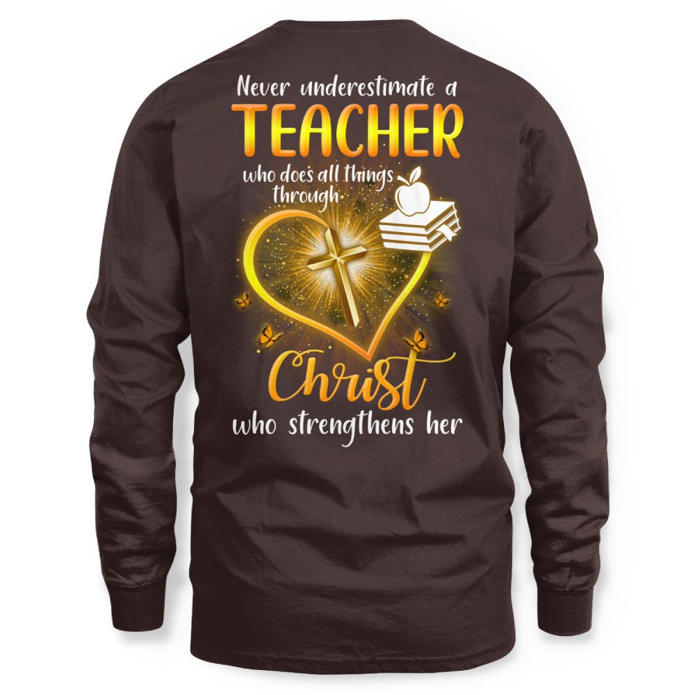 Christ Strengthens Her - Faith Teacher Gold Heart T-Shirt, Hoodie & More - grunx260804-0096