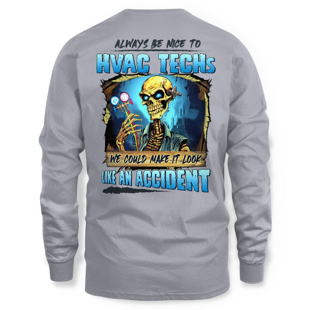 Always Be Nice HVAC Tech Apparel - Funny Skull T-Shirt, Hoodie & More - grunx260804-0099