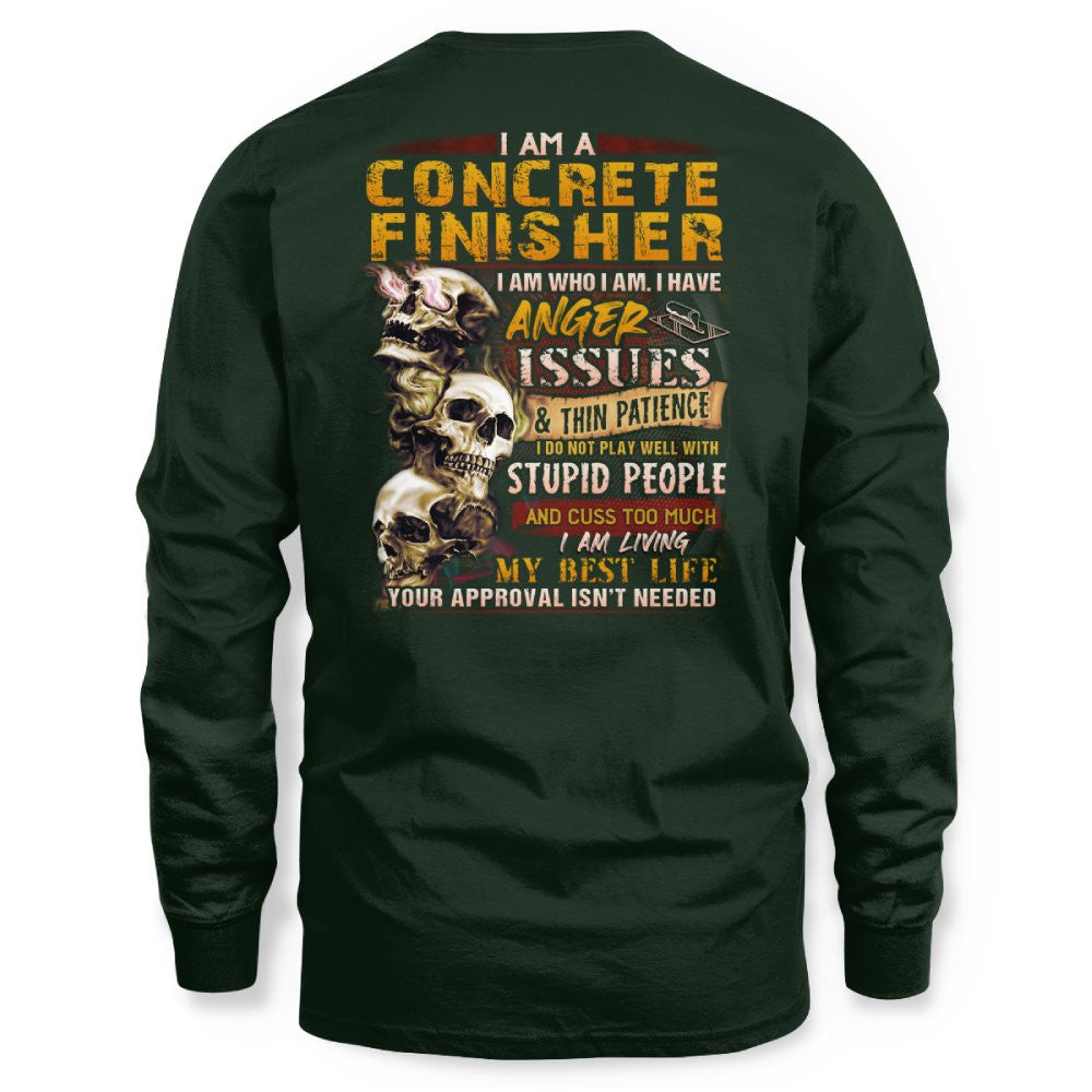 Anger Issues Concrete Finisher Apparel - Skull Attitude Tee Hoodie & More - grunx260804-0171