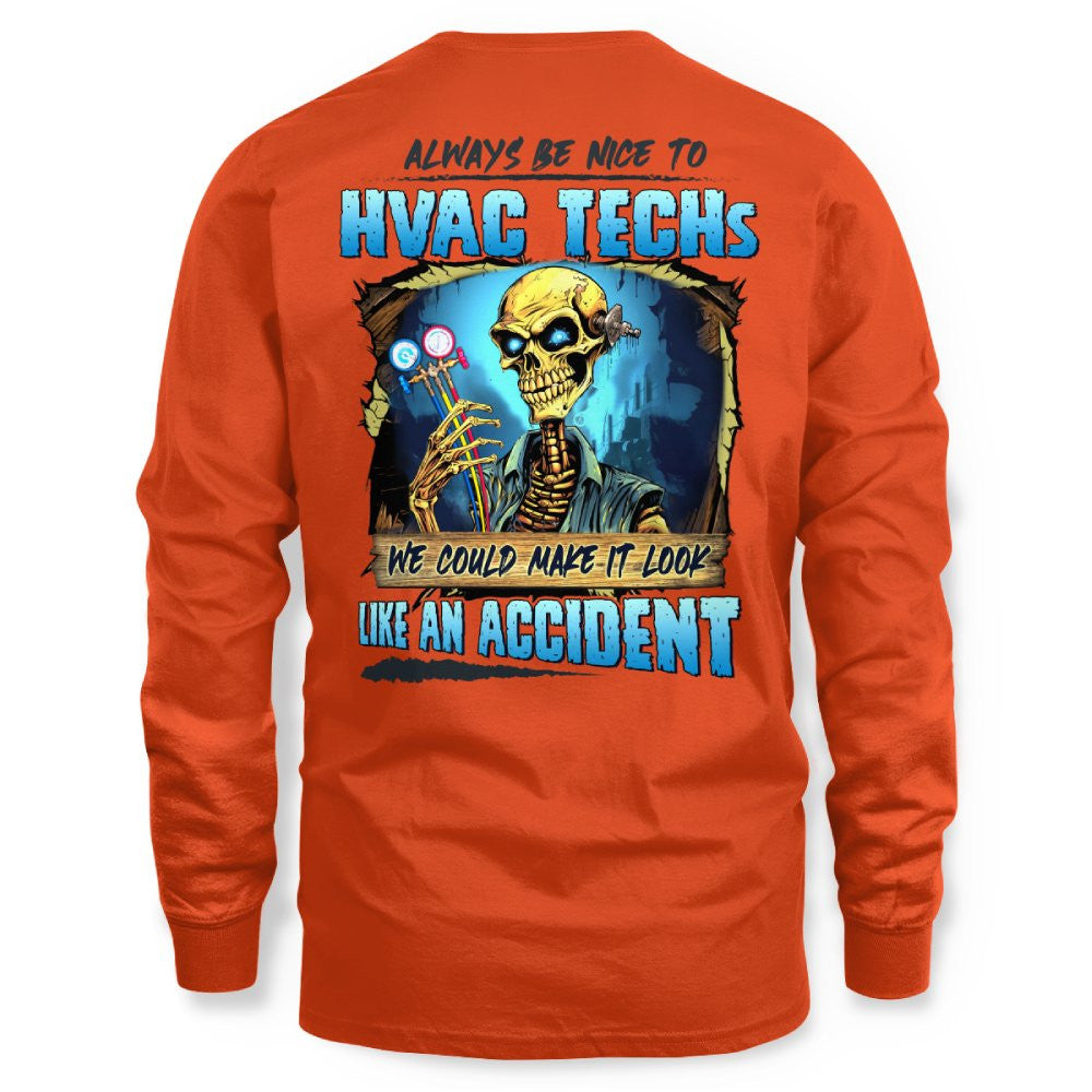 Always Be Nice HVAC Tech Apparel - Funny Skull T-Shirt, Hoodie & More - grunx260804-0099