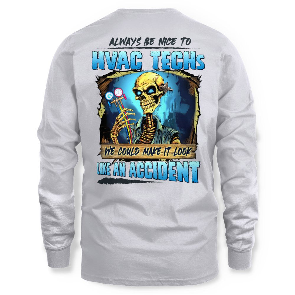 Always Be Nice HVAC Tech Apparel - Funny Skull T-Shirt, Hoodie & More - grunx260804-0099